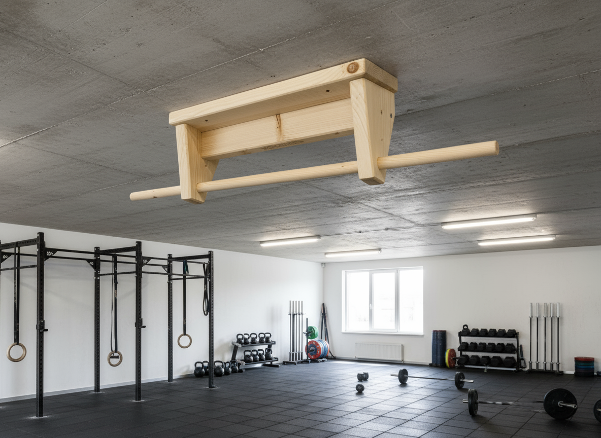 Klimmzugstange aus Holz zur Deckenmontage